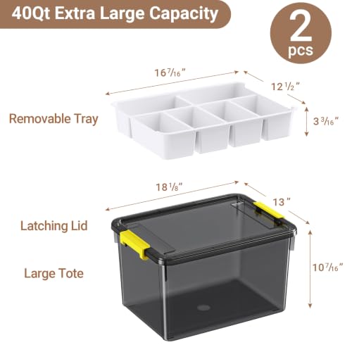 80Qt Stackable Storage Bins with Lids Trays Craft Box Organizers, 2Pack, GY - color: Clear Grey L, size: 40QT-2Pack