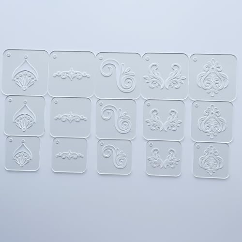 15 Pieces Acrylic Mandala Drawing Stencils, 3 Sizes 2.95/2.56/2.17 Inches with Metal Ring for Dot Art, Painting