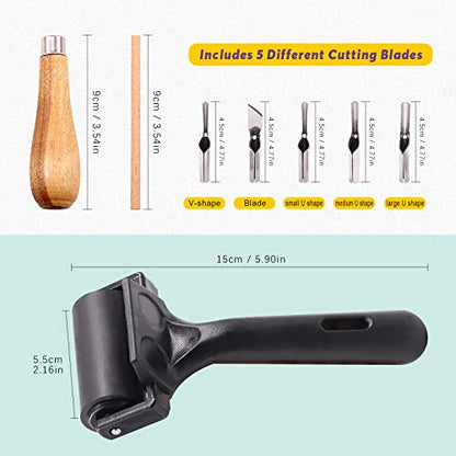 Swpeet 8Pcs Carving Rubber Tools, 6Pcs Scrapbooking Soft Rubber Stamp Carving Linoleum Blocks, 5 in 1 Linoleum Cutter Tools and Rubber Roller Brayer for Rubber Stamps, DIY Carving
