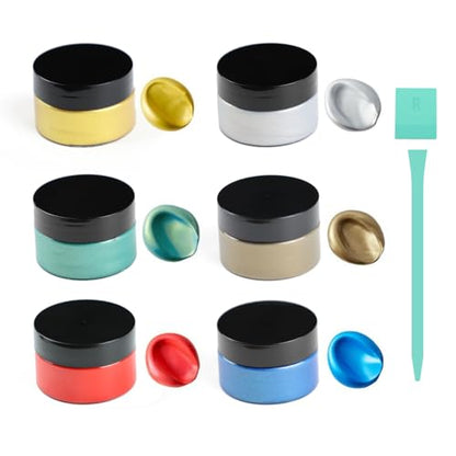 DGAGA Metallic Acrylic Paint,8PCS Iridescent Paint Set,1.69 OZ/Jar,Chalk Paste Paint Metallic,Metallic Paint for Crafts Color-shifting Glass Paint,Paints on Rocks,Wood,Canvas,Fabric,Ceramic - color: 6 Metallic Paints+2 squeegees