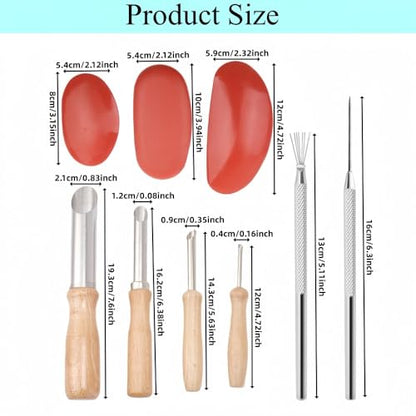 Accfore 9 Pack Rubber Pottery Clay Ribs for Sculpting Texturing Artists | Stainless Steel Circular Clay Hole Cutters, Clay Ceramic Needle,Feather Wire Texture Detail Tools Crafts for Modeling Potter