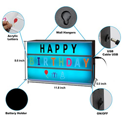Cinema Light Box, A4 Size 16 Color Changing with 400 Letters Symbols(Black) - color: Black
