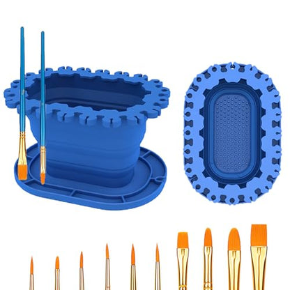Paint Brush Cleaner Rinse Cup (All-in-One), Foldable Brushes Holder & Brush Cleaning Cup for Acrylic, Watercolor, and Water-Based Mediums, for Fine Art, Studio, Classroom(Blue)