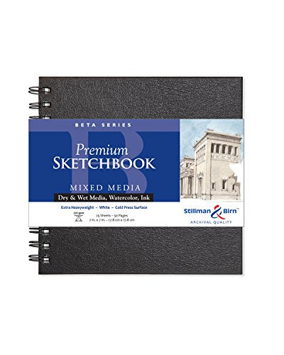 Stillman & Birn Beta Series Wirebound Sketchbook, 7" x 7", 270 gsm (Extra Heavyweight), White Paper, Cold Press Surface - size: 7" x 7" 270 gsm (Extra Heavyweight)