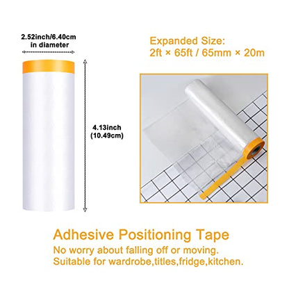 Muf 2 x 65 Feet Plastic Drop Cloth Plastic Sheeting with Masking Tape,Waterproof Protective Masking Film,Prevent Dust Paint for Car,Furniture,Carpet,Floor,2 Pack - size: 2 × 65 feet