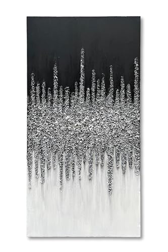 Art Hand-Painted Black and White Abstract Oil Paintings, 48x24-inch Vertical Canvas Paintings, Home and Office Wall Decoration Art - color: Yi112