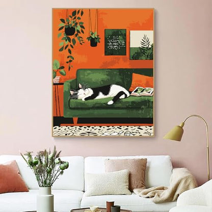 ZRIZQ Paint by Numbers Kit for Adults Beginner,Cat Sleeping Bedroom,16x20 | Full set with wooden brushes,rolled canvas,rich paints.Calming activity.Beginner friendly.Just open and paint. - color: 16"X20"Rolled Canvas(Frameless)-Cat 19