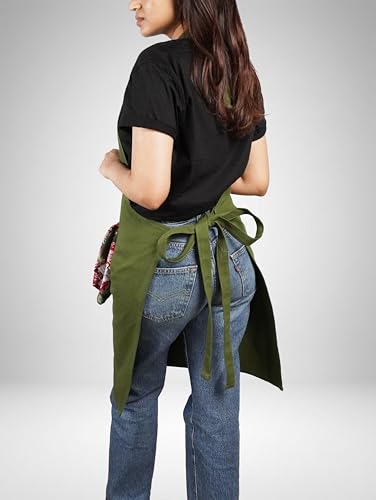 100% Cotton Kitchen Apron with 2 Pockets – Adjustable Chef Apron for Cooking Baking BBQ – Unisex Apron - color: Pine