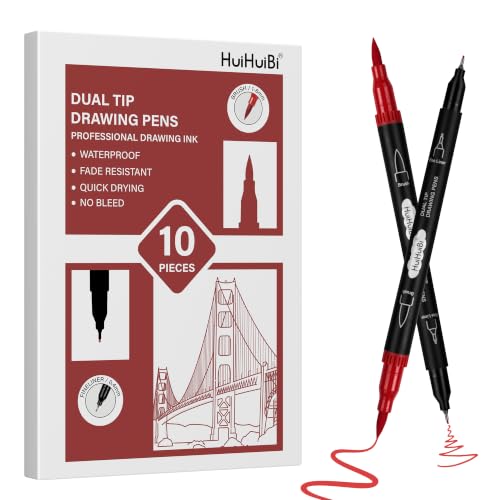 10 Pack Red Markers for Coloring,1-6mm Dual Brush Pens with 0.4mm Fine Tip Markers,Red Drawing Pens for Art Drawing Sketching Calligraphy - color: Red