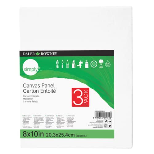 Daler-Rowney Simply Canvas Panel, 8x10 inches, 3 Pack - Artist Canvas for Oil, Acrylic, Pouring & Mixed Media - 100% Cotton, Triple Primed - size: 8x10