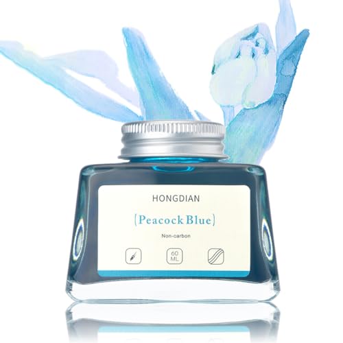 Hongdian Fountain Pen Bottled Ink Peacock Blue Color, 60ml Non Carbon Inkwell Bottle, Artist Calligraphy Ink - color: Peacock Blue