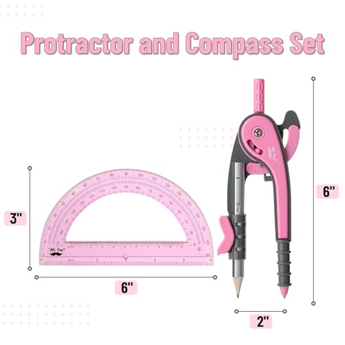 Mr. Pen- Geometry Compass and Protractor Set, 6 Inch Compass | 6 Inch Protractor, Drawing Tool for School, Clear Plastic, Easy Grip, Precision Design for Math, Art, Drafting, Architecture - color: Rogue Pink, size: 1 Set