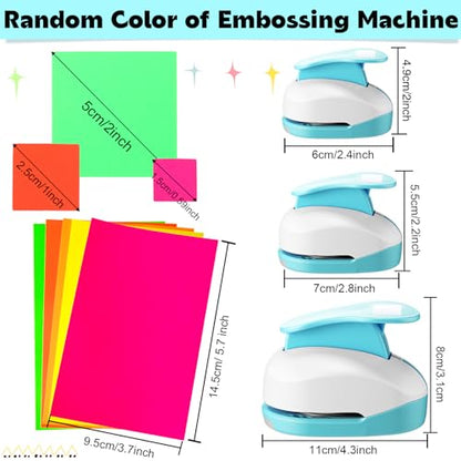 CHENGU 3 Pack Square Hole Punch 2"/1"/0.6", Blue | Paper Craft Cutters for Card Making, Shape Punches for Scrapbooking, Includes 10 Sheets Stickers, Photo Album DIY Projects - color: Blue, style: Square