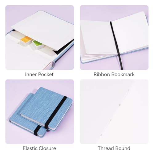 Lightwish Square Watercolor Journal,100% Cotton,300gsm/140lb,Acid-Free,24 Sheets Cold Press Watecolor Sketchbook for Artists Adults Students,4.7 * 4.7 Inches(Blue) - color: Blue