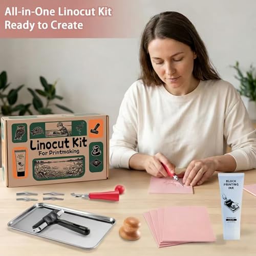 Linocut Kit for Printmaking,Linoleum Blocks for Printmaking Supplies,Block Printing Stamp Making Kit,Linoleum Blocks Carving Tools,Arts and Crafts Gift for Adults,Women,Men,Boys,Girls