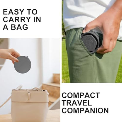 Collapsible Cup with Lid - 6oz Mini Silicone Folding Travel Cup with Steel Rim - BPA Free Small Portable Pocket Cup for Camping, Hiking, Kids, Mouthwash & Pills (Mystic Gray) - color: Mystic Gray