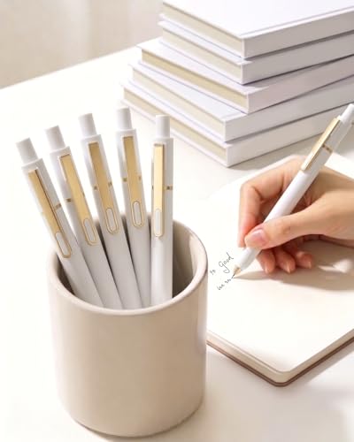 SUNEE Gel Pens, 6 Pack 0.5mm Pens Fine Point Smooth Writing Pens with Quick-Dry Black Ink, Cute Aesthetic School Office Note-Taking Pens for Journaling - White - color: White, style: 6 Pack