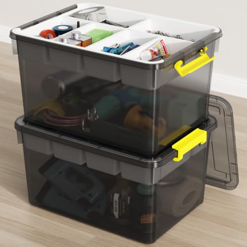 80Qt Stackable Storage Bins with Lids Trays Craft Box Organizers, 2Pack, GY - color: Clear Grey L, size: 40QT-2Pack
