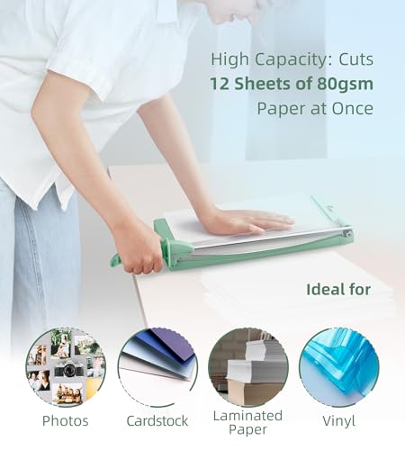 Firbon 12" Guillotine Paper Cutter with Hidden Ruler, Compact Paper Trimmer | 12-Sheet Capacity | Morandi | Dual Scale | Paper, Cardstock & Photo Trimming | Scrapbooking Craft | Office, Home & Studio Use - color: Morandi