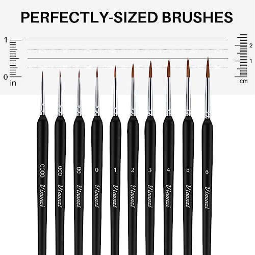 10 Pcs Fine Detail Paint Brush Set - Lightweight Wooden Ergonomic Grip Miniature Paint Brushes for Acrylic, Warhammer 40K, Gundam Models, D&D Figures, Nail Art - Micro Paint Brushes