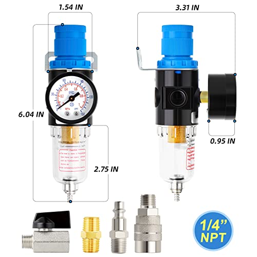 MEANLIN Air Compressor Moisture Filter, AFR2000 Air Line Filter, 1/4" NPT Inlet with 150 PSI Gauge and Valve Shut Off Switch for Air Tools and and Spray Paint Gun - color: Munual Drain, size: 1/4"NPT（AFR2000）