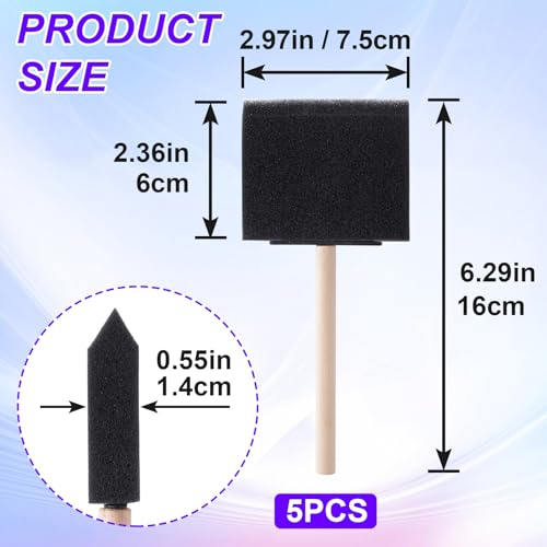 HINZIC 5Pcs 3inch Foam Paint Brushes, 2.97x6.29in, Black - size: 3 inch