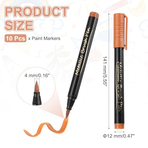MECCANIXITY 10 Pcs Metallic Marker Pens Metallic Paint Brush Markers Medium Tips Mark Pens for Scrapbooking Glass Rock Painting Cards Photo Albums Ceramics DIY Artwork(Orange) - color: Orange