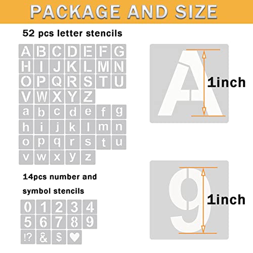 YEAJON 1 Inch Letter Stencils Symbol Numbers Craft Stencils, 66 Pcs Reusable Plastic Alphabet Templates for Painting on Wood, Wall, Fabric, Rock, Glass, Signage - size: 1 Inch