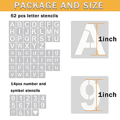YEAJON 1 Inch Letter Stencils Symbol Numbers Craft Stencils, 66 Pcs Reusable Plastic Alphabet Templates for Painting on Wood, Wall, Fabric, Rock, Glass, Signage - size: 1 Inch
