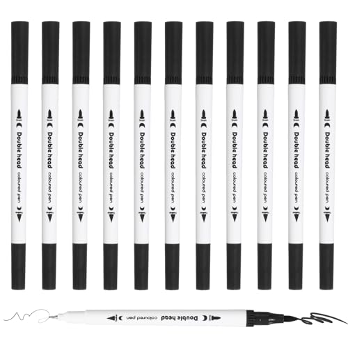 PATIKIL 12Pack Dual Brush Markers, Black Watercolor Fine and Brush Tips Pens Colored Marker Calligraphy Coloring Art Supplies Set for Coloring Book Illustration Sketching Journaling - color: Black