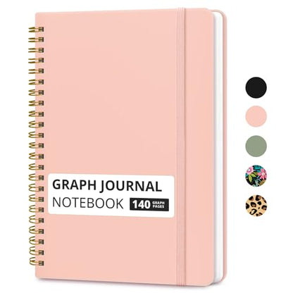 Taja Graph Spiral Journal Notebook for Women & Men, 140 Pages, Graph Paper Hardcover Notebook for Planning & Tracking, Journals for Graphing, A5(5.7" x 7.9") – Pink - color: B.Pink, style: c-Graph