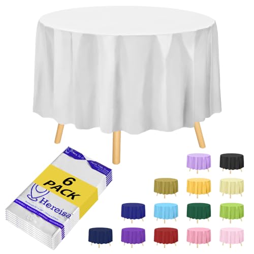 White 6 Pack Plastic Table Cloth 84", Disposable Round Tablecloth Table Cover, Plastic Table Cloths for Parties - color: Fa2 - White, size: 6 PACK | Round | 84 Inch