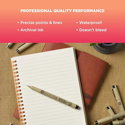 SAKURA Pigma Micron Fineline Ass't Point Sizes, Archival All Black Ink, 16 PK 50077 | Archival Black Ink Pens for Writing, Drawing, or Journaling, Precise Points and Lines, Smooth Skip-Free Writing
