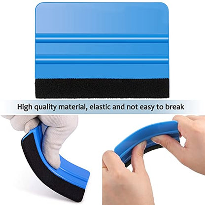 Frienda 12 Pieces Plastic Felt Edge Squeegee Tool Vinyl 4 Inch Felt Squeegee Applicator Tool Scraper Tool with Soft Cloth for Car Vinyl Wrap, Window Tint, Wallpaper, Decal Sticker