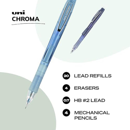 uniball Chroma Mechanical Pencil Starter Kit, 0.7mm, HB #2, Assorted Barrels, 4 Pack