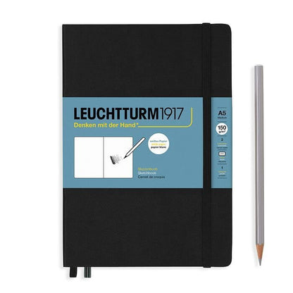 Leuchtturm1917 - Medium A5 Hardcover Sketchbook (Black) - 112 Pages of 150g/m² Paper - color: Black, size: Medium (A5)
