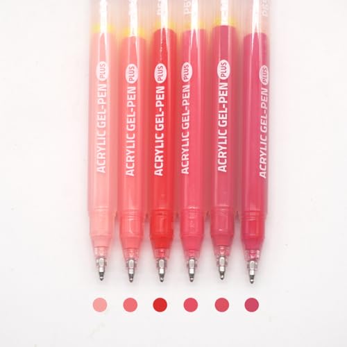 Acrylic Gel Pens for Coloring, 6 Pack 1.0mm Fine Point Gel Pen Set | Quick Drying, Smooth Writing, Lip Gloss Red Marker Pens for Drawing, Journaling Art, Black Paper, Book, Large Capacity - color: Lip Gloss Red