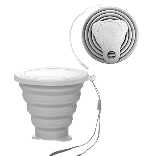Silicone Collapsible Cup,Collapsible Cups for Camping,Folding Cup with Lids,Collapsible Coffee Cup,Reusable Drinking Mugs Cup(Grey) - color: Gray