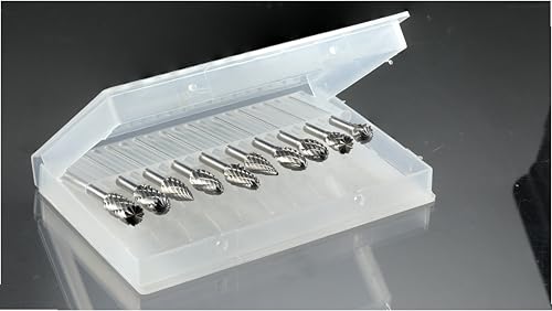 Sworker 10 Pcs Carbide Burr Set 1/8" Shank w/ 2 Collets Compatible with Dremel Bits Rotary Tools Attachment Kit Rasp Drill File Accessories Metal Wood Stone Steel Grinding Carving Cutting Polishing