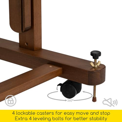 MEEDEN Enlarged Heavy-Duty H-Frame Easel: Artist Solid Beech Wooden Studio Easel - Professional Painting Art Easel Stand with 4 Lockable Wheels & Leveling Bolts - Hold Canvas up to 86" H,Walnut - color: Walnut, size: X-Large