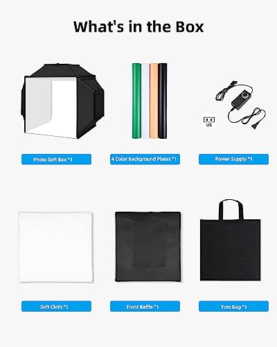 Glendan Portable Light Box Photography 16"x16" | Professional Dimmable Photo Box, High CRI 480 LED Lights, Soft Box, 4 Photo Backdrops for Jewelry and Product Photography - size: 16*16 inch