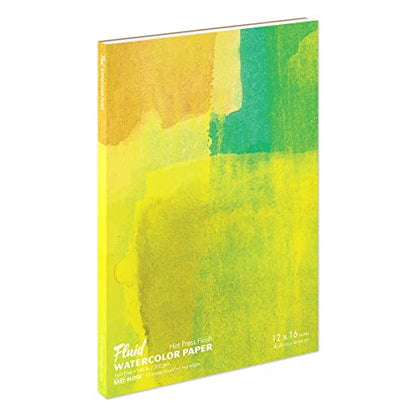Fluid Watercolor Paper Block, 12 x 16 inches, 15 White Sheets, 140 lb (300 GSM) Hot Press Pad for Artist Painting and Wet Media - size: 12 x 16