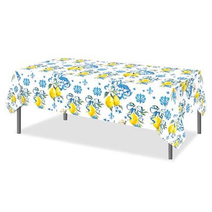 1Pc Blue and White Porcelain Lemon Party Plastic Tablecloth 54 x 87 Inch Long Table Cover, Chinese Style Classical Party Tablecover for Summer Baby Shower Birthday Dinner Picnic Kitchen Event - color: Blue and White Porcelain Lemon