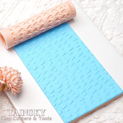 TAINSKY 5 pcs Polymer Clay Texture Roller, Pottery Stamps for Polymer Clay Earrings Jewelry, Embossing Pottery Texture Rollers for Jewelry Making#2 - color: Basic Texture