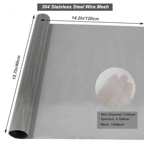 304 Stainless Steel Mesh Screen 15.7"x47.2", 150Mesh 0.1mm Hole | 0.06mm Wire Metal Mesh Sheet, Rustproof & Heat-Resisting Fine Wire Mesh Easy to Cut for Filter Mesh and DIY Project - size: 40 x 120 cm, style: 150Mesh x 0.06mm