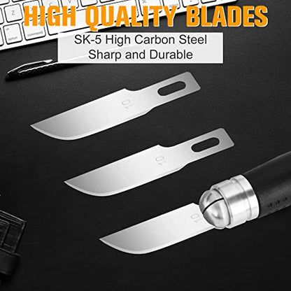 JETMORE 100 Pack Exacto Blades #10, Craft Knife Blades with Storage Box | High-carbon #10 edges handle carving and curved cuts, hobby knife blades store neatly, and craft blades fit standard handles - size: #10