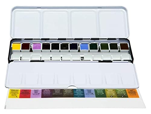 DANIEL SMITH Hand Poured Watercolor Half Pans, Color of Inspiration Set with 12 Watercolor Pans, 12 Empty Pans, 1 Metal Palette (total 25 pieces) 285650103 - style: Inspirational Half Pan Set of 12 Colors with Metal Case and 12 Empty Containers