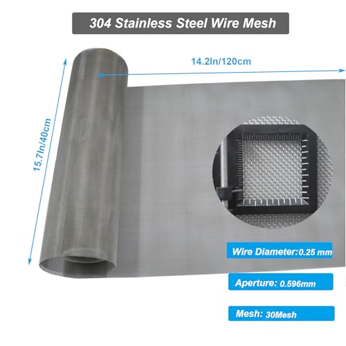 304 Stainless Steel Mesh Screen 15.7" x 47.2", 30 Mesh 0.6mm Hole | 0.25mm Sturdy Wire Metal Mesh Sheet, Easy to Cut, Rustproof & Heat-Resisting, for Window Screen, Vent, Cage, Filter, DIY - size: 40 x 120 cm, style: 30Mesh x 0.25mm