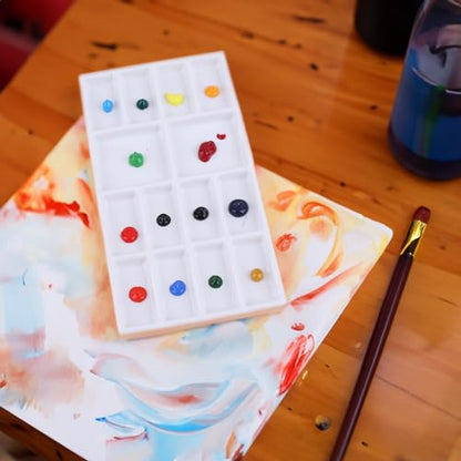 14 Wells Ceramic Artist Paint Palette, Travel Watercolor Palette - Compact and Durable Wet Palette for Travel,On-site Sketching and Painting - color: White-14