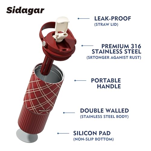 26 oz Insulated Stainless Steel Tumbler with Straw & Handle Plaid - color: Red Velvet